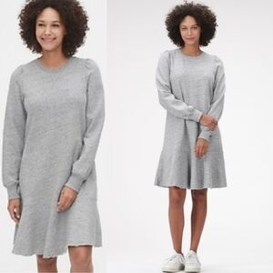 GAP NWT Women's Gray Flounce Sweatshirt Dress Comfy Cozy Fleece Long Sleeves